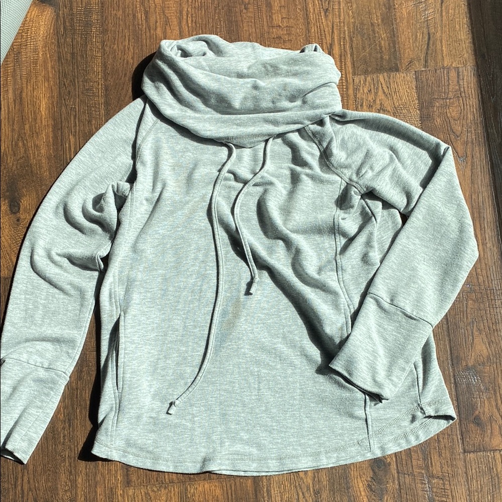 Pink Clover Light Gray Cowl Neck with Drawstrings and Pockets